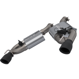QTP Screamer Axle Back Dual Tip Exhaust System for 2016-2024 Chevrolet Camaro SS featuring polished stainless steel construction with black tips.