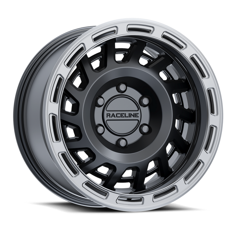 Raceline 957BS Halo 18x9in / 6x139.7 BP / -12mm Offset / 106.1mm Bore - Black & Silver Lip Wheel