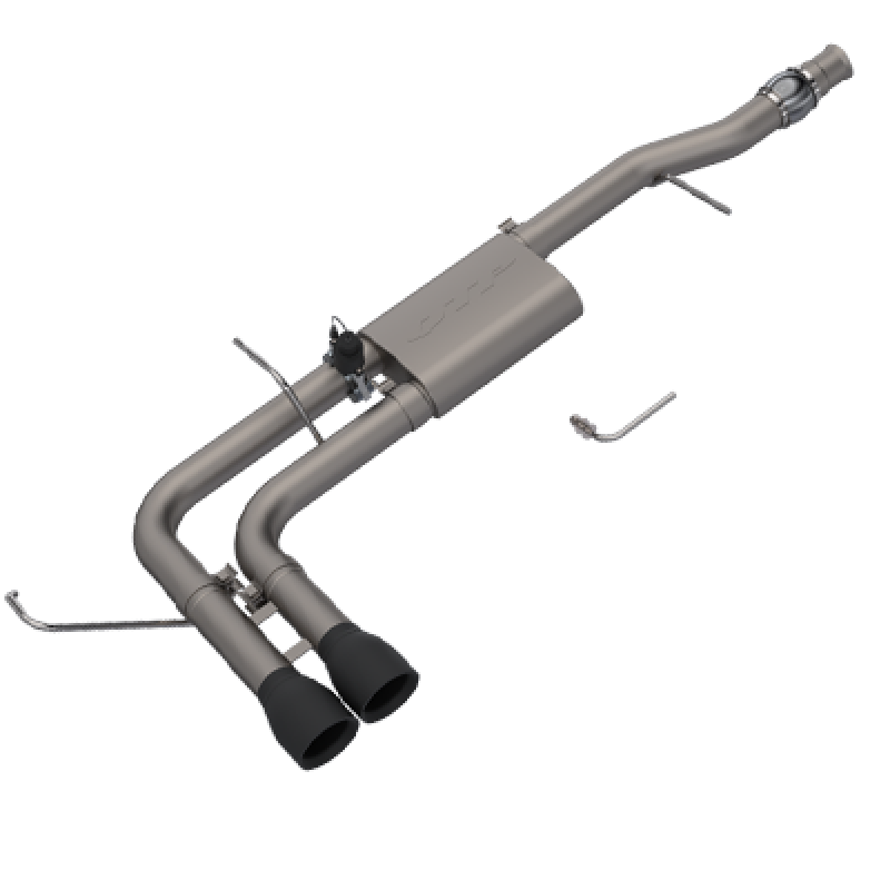 QTP Screamer Side Exit Cat Back Exhaust System with Black Tips, designed for 2014-2018 Chevy Silverado/Sierra, offering performance and style enhancement.