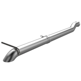 Angular view of QTP 2018-2023 Jeep Wrangler JL 3.6L Crawler Eliminator Cat Back exhaust featuring polished stainless steel finish.