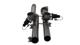 Close-up view of QTP Aggressor Cutout Pipes for 2017-2020 Ford F-150 Raptor, featuring the electric cutout mechanism and sleek design.