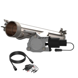 Complete QTP Aggressor Cutout Pipe kit for 2009-2023 Ram/Dodge 1500, including actuator and wiring harness, featuring a sleek stainless steel finish.