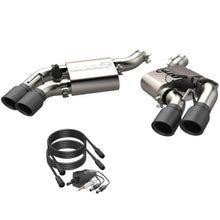 Load image into Gallery viewer, QTP Screamer Axle Back Quad Tip exhaust system for 2016-2024 Chevrolet Camaro SS featuring black tips, ideal for enhancing performance and sound.