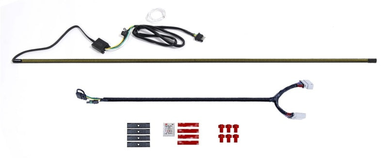 Complete Putco 60in Red Light Blade Direct Fit Kit with all components, including light bar, wiring harness, and installation parts for Ford F-150.