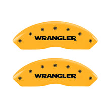 Load image into Gallery viewer, MGP 4 Caliper Covers Engraved Front &amp; Rear Wrangler Yellow Finish Black Char 2003 Jeep Wrangler