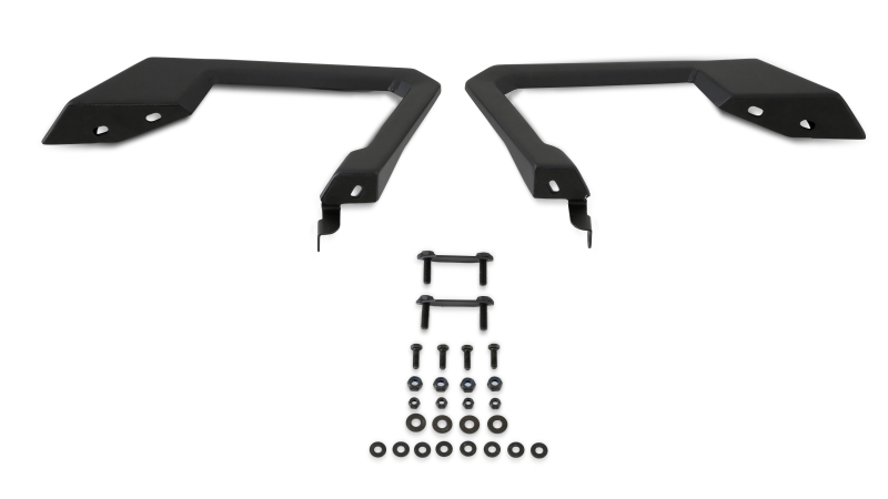 Durable bed protector components for 19-21 Jeep Gladiator JT by Body Armor 4x4, featuring two angular pieces and assorted hardware for installation.