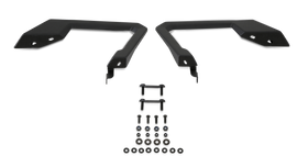 Durable bed protector components for 19-21 Jeep Gladiator JT by Body Armor 4x4, featuring two angular pieces and assorted hardware for installation.