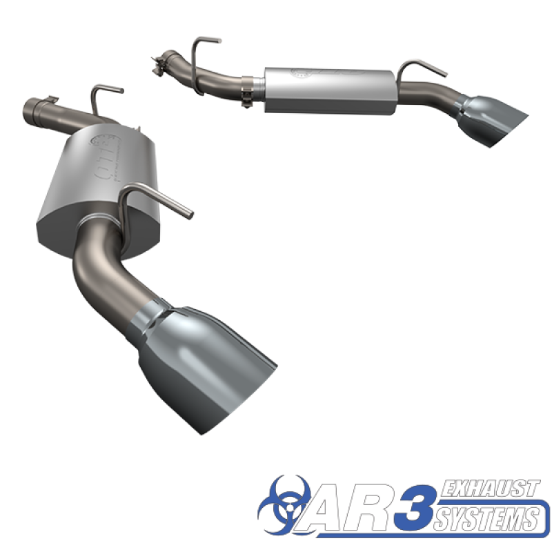 Close-up of QTP AR3 Axle Back Exhaust for 2010-2013 Chevrolet Camaro SS, showcasing high-quality stainless steel construction.