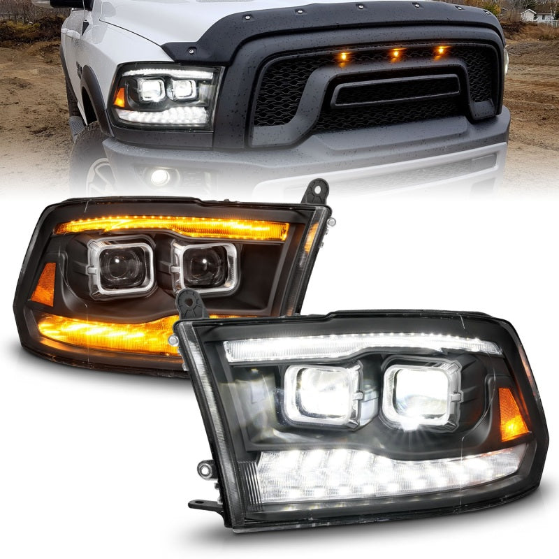 ANZO 09-18 Dodge Ram 1500/2500/3500 Full LED Proj Headlights w/Switchback Light Bar - Black