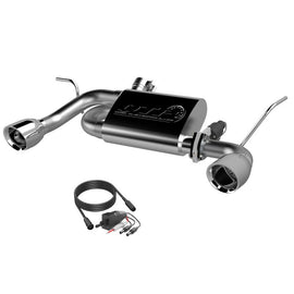 QTP Screamer Axle Back Exhaust system for 2007-2018 Jeep Wrangler JK, showcasing a modern design with chrome tips.