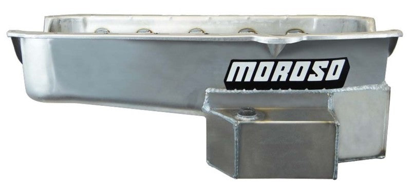 Moroso 80-85 Chevy Small Block/Dart (w/2 Pc Seal) Road Race Wet Sump 7qt 7.5in Steel Oil Pan - Black