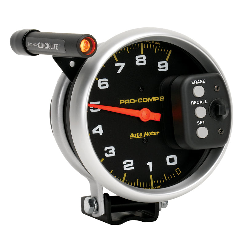 AutoMeter Gauge Tach 5in. 9K RPM Pedestal W/ Quick Lite & Peak Memory Pro-Comp