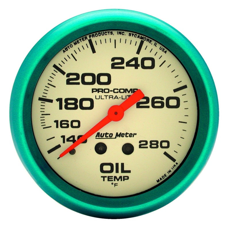 Autometer Ultra-Nite 66.7mm 140-280 Deg. F Mechanical Glow In The Dark Oil Temp Gauge