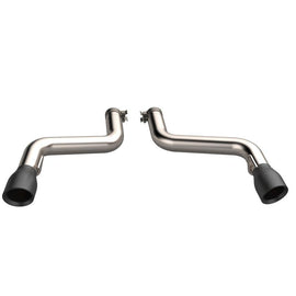 QTP 2016-2024 Chevrolet Camaro SS Eliminator Axle Back exhaust system with sleek black tips, perfect for enhancing performance.