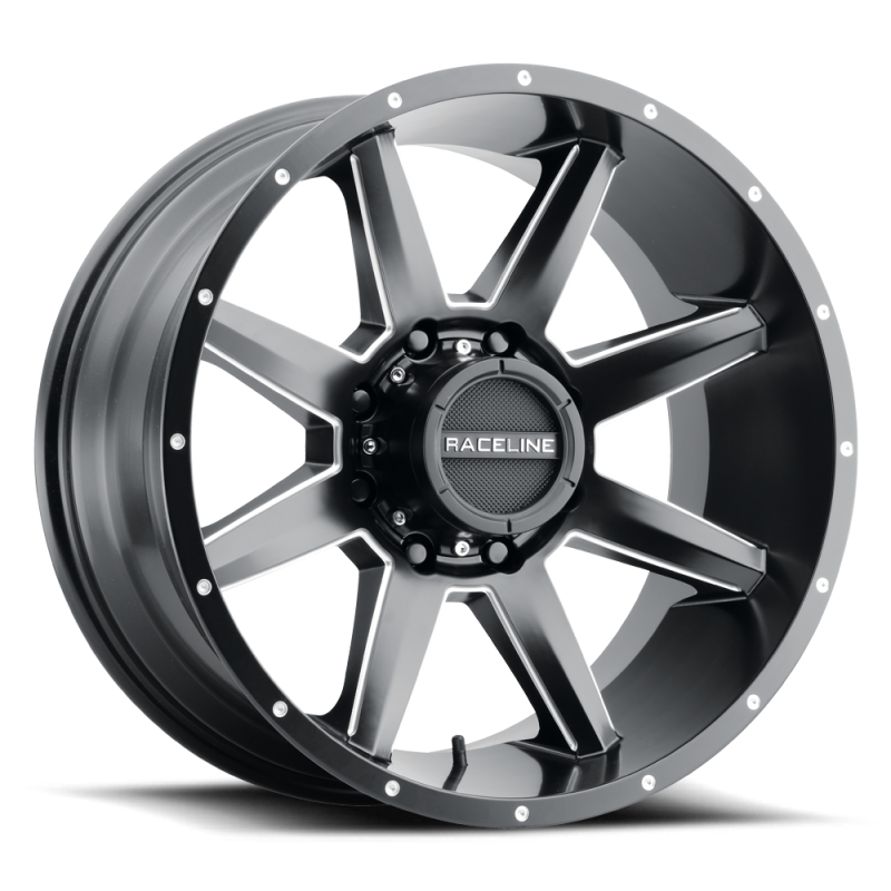 Raceline 954M Stryker 17x8.5in / 8x180 BP / 0mm Offset / 124.2mm Bore - Satin Black & Milled Wheel