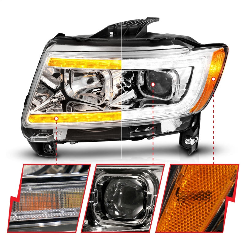 ANZO 11-13 Jeep Grand Cherokee (Factory Halogen Only) Projector Headlights w/Light Bar Swchbk Chrome