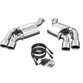 QTP 2016-2024 Chevrolet Camaro SS Screamer Axle Back exhaust featuring dual 4-inch quad tips, enhances performance and sound.