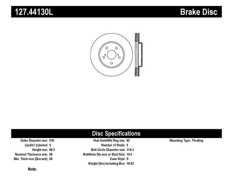 StopTech 04 Lexus RX330 SportStop Slotted & Drilled Left Rear Rotor