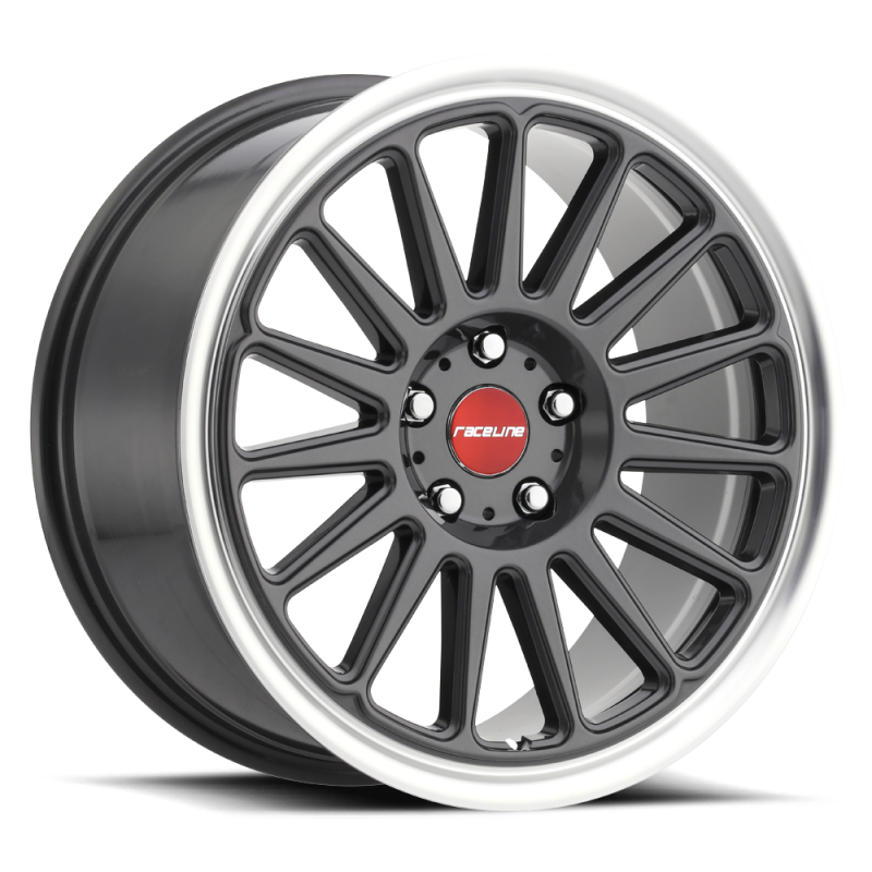 Raceline 315G Grip 17x8in / 4x114.3 BP / 40mm Offset / 72.6mm Bore - Gunmetal & Machined Wheel