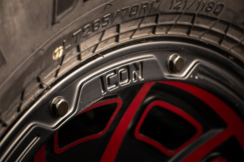 ICON Victory17x8.5 6x5.5 0mm Offset 4.75in BS Satin Black w/Red Tint Wheel