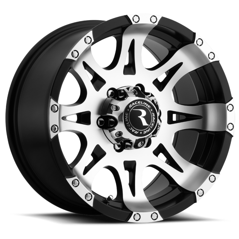 Raceline 982 Raptor 16x8in / 8x170 BP / 0mm Offset / 130.81mm Bore - Black & Machined Wheel