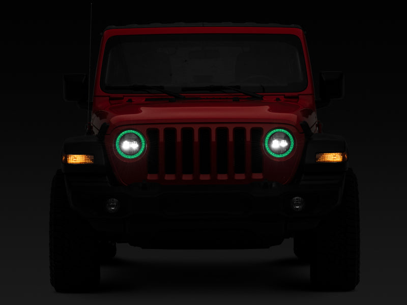 Raxiom 18-22 Jeep Wrangler JL/JT Axial 9-Inch LED Headlights w/RGB Halo- Black Housing (Clear Lens)