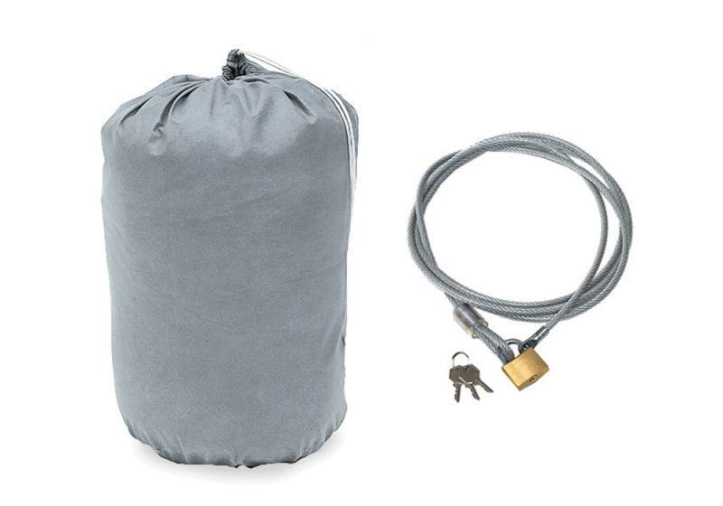 Rampage 1999-2019 Universal Easyfit Truck Cover 4 Layer - Grey with cable lock and keys, ready for securing your truck.