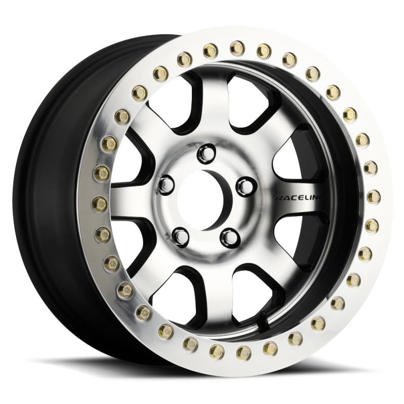 Raceline RT260 Avenger 17x8.5in/5x127 BP/-19mm Offset/83.82mm Bore - Black & Machined Beadlock Wheel