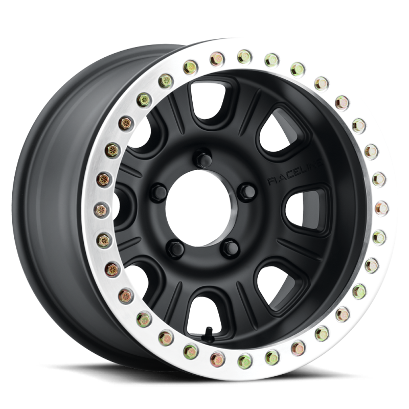 Raceline RT231 Monster 17x8.5in/5x127 BP/0mm Offset/83.82mm Bore - Black & MACH. Ring Beadlock Wheel