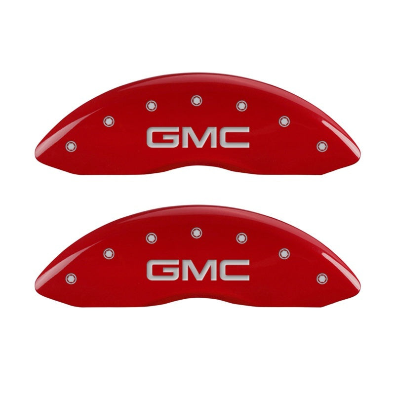 MGP Front set 2 Caliper Covers Engraved Front GMC Red finish silver ch