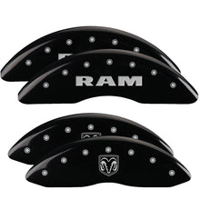 Load image into Gallery viewer, MGP 4 Caliper Covers Engraved Front RAM Engraved Rear RAMHEAD Black finish silver ch