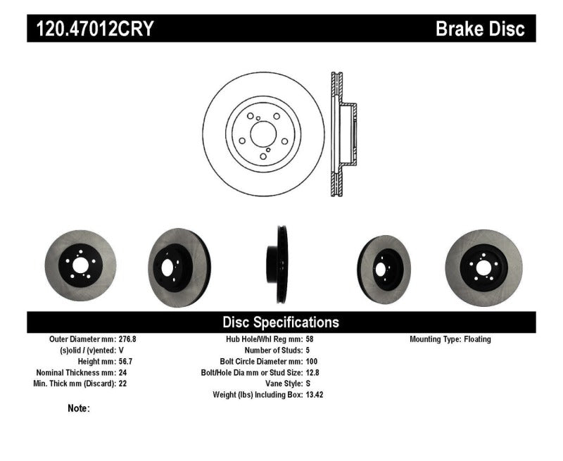 Stoptech 98-02/02 Subaru Forester/98-10 Impreza CRYO Rotor