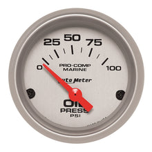 Load image into Gallery viewer, Autometer Marine Silver Ultra-Lite 2-1/16in 100PSI Electric Oil Pressure Gauge