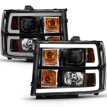 Load image into Gallery viewer, ANZO 2007-2013 GMC Sierra 1500 Projector Headlight Plank Style Black w/ Clear Lens Amber