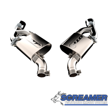 Load image into Gallery viewer, QTP Screamer Axle Back Dual Tip Bumper exhaust system for 2016-2024 Chevrolet Camaro SS featuring polished stainless steel design.