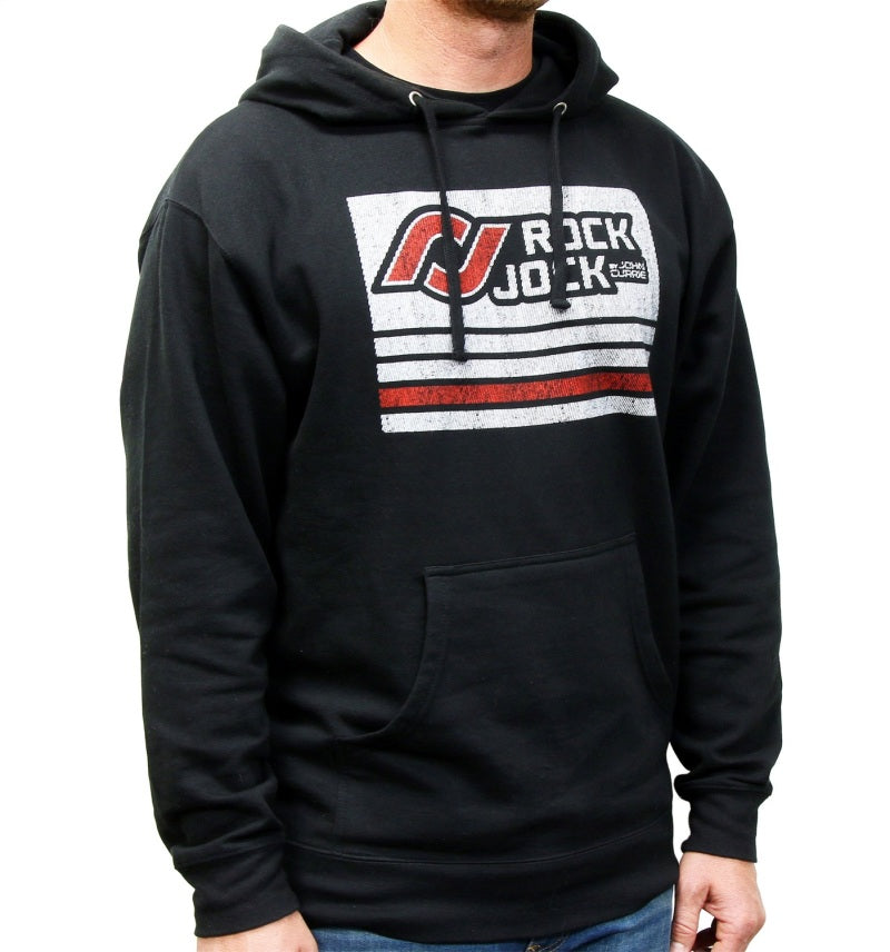 RockJock Hoodie Sweatshirt w/ Distressed Logo Black XL Print on Front