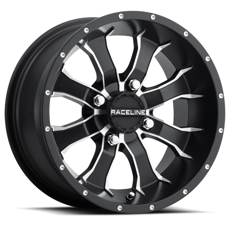 Raceline A77 Mamba 9x8in / 4x110 BP / -34.5mm Offset / 83.8mm Bore - Black & Machined Wheel