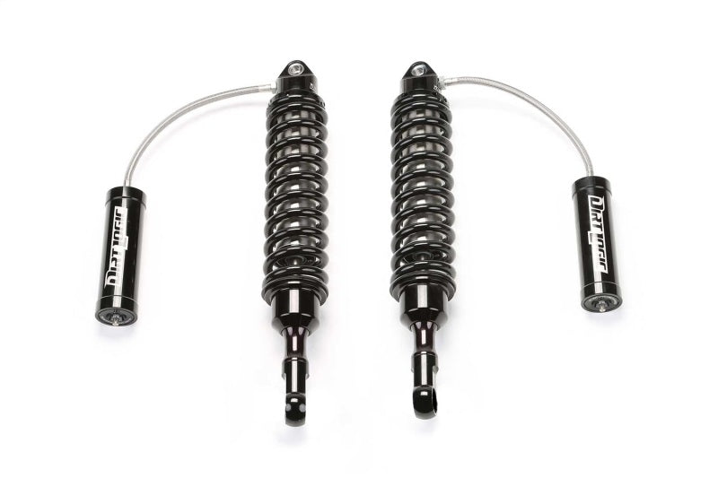 Fabtech 2021+ Ford F150 4WD 4in Front Dirt Logic 2.5 Reservoir Coilovers - Pair featured in a sleek design, highlighting its durable construction and advanced technology, perfect for off-road performance.
