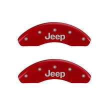 Load image into Gallery viewer, MGP 4 Caliper Covers Engraved Front JEEP Engraved Rear JEEP Grill logo Red finish silver ch