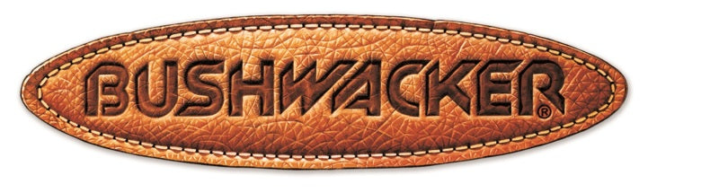 Bushwacker logo with a leather-textured background, showcasing the brand identity alongside the Bushwacker 18-19 Ford F-150 Pocket Style Flares.