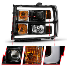Load image into Gallery viewer, ANZO 2007-2013 GMC Sierra 1500 Projector Headlight Plank Style Black w/ Clear Lens Amber