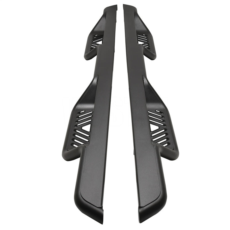 Side view of Westin Outlaw Nerf Step Bars, emphasizing the sturdy construction and stylish appearance for pickup trucks.