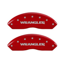 Load image into Gallery viewer, MGP Front set 2 Caliper Covers Engraved Front WRANGLER Red finish silver ch