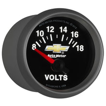 Load image into Gallery viewer, AutoMeter Gauge Voltmeter 2-1/16in. 18V Electric Chevy Gold Bowtie