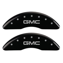 Load image into Gallery viewer, MGP 4 Caliper Covers Engraved Front &amp; Rear GMC Black finish silver ch