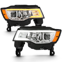 Load image into Gallery viewer, ANZO 2017-2018 Jeep Grand Cherokee Projector Headlights w/ Plank Style Switchback - Chrome w/ Amber