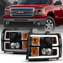 ANZO 2007-2013 GMC Sierra 1500 Projector Headlight Plank Style Black w/ Clear Lens Amber