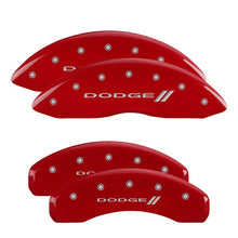 Load image into Gallery viewer, MGP 4 Caliper Covers Engraved Front &amp; Rear With stripes/Dodge Red finish silver ch