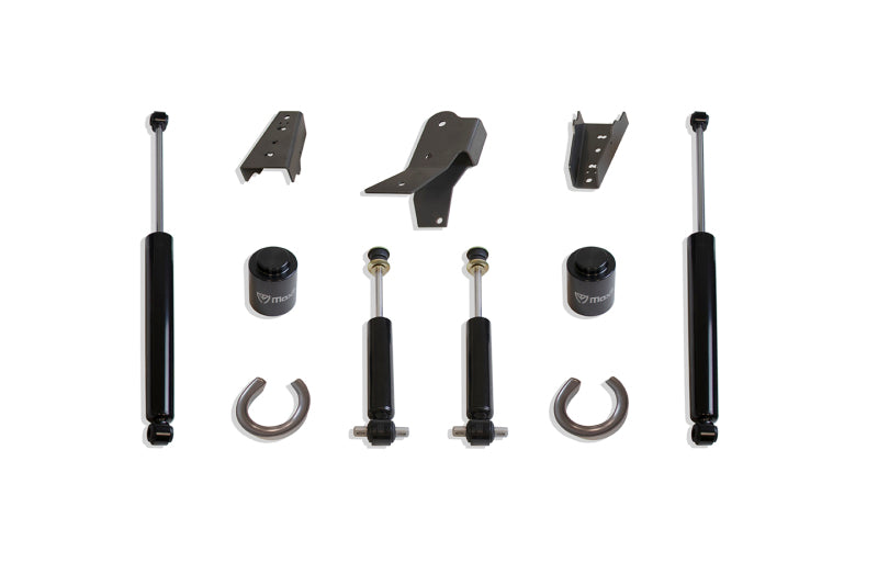 MaxTrac 09-18 RAM 1500 2WD 4in Rear Lift Kit components including shock absorbers and mounting hardware, designed for performance and durability by Maxtrac.