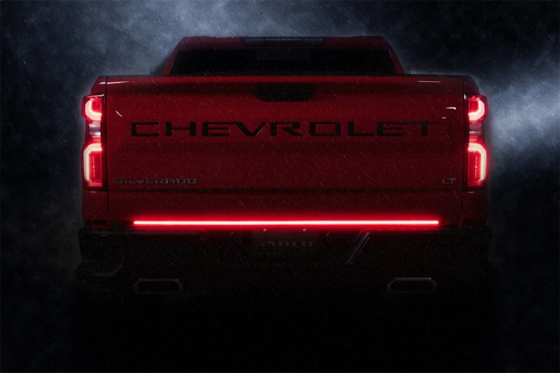 Chevrolet Silverado rear view featuring the Putco 19-22 Ford Ranger 48in Light Blade Direct Fit Kit Red/Amber/White for stylish lighting.